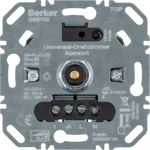 HAGER - Regulador rotativo universal confort (R/L/C/LED) apagado suave