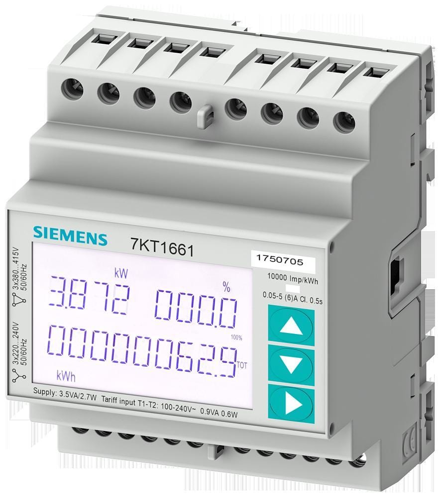 SIEMENS - Aparato de medida Sentron, 7KT PAC1600, LCD, l-l: 400V, L-N: 230V, 5A, Modbus RTU/ASCII + MID