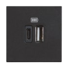 BTICINO - Base cargador doble USB Classia - Tipo A+C - Dark - 2 módulos