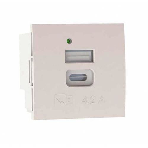 MMCONECTA - Módulo 45x45 con cargador USB doble A+C 5V 4,2A blanco nieve