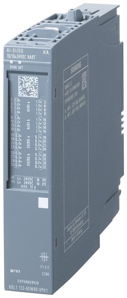 SIEMENS - Módulo E/S configurable SIMATIC ET 200SP HA, AI-DI16/DQ16x24Vcc HART, apto para bloques de bornes H1