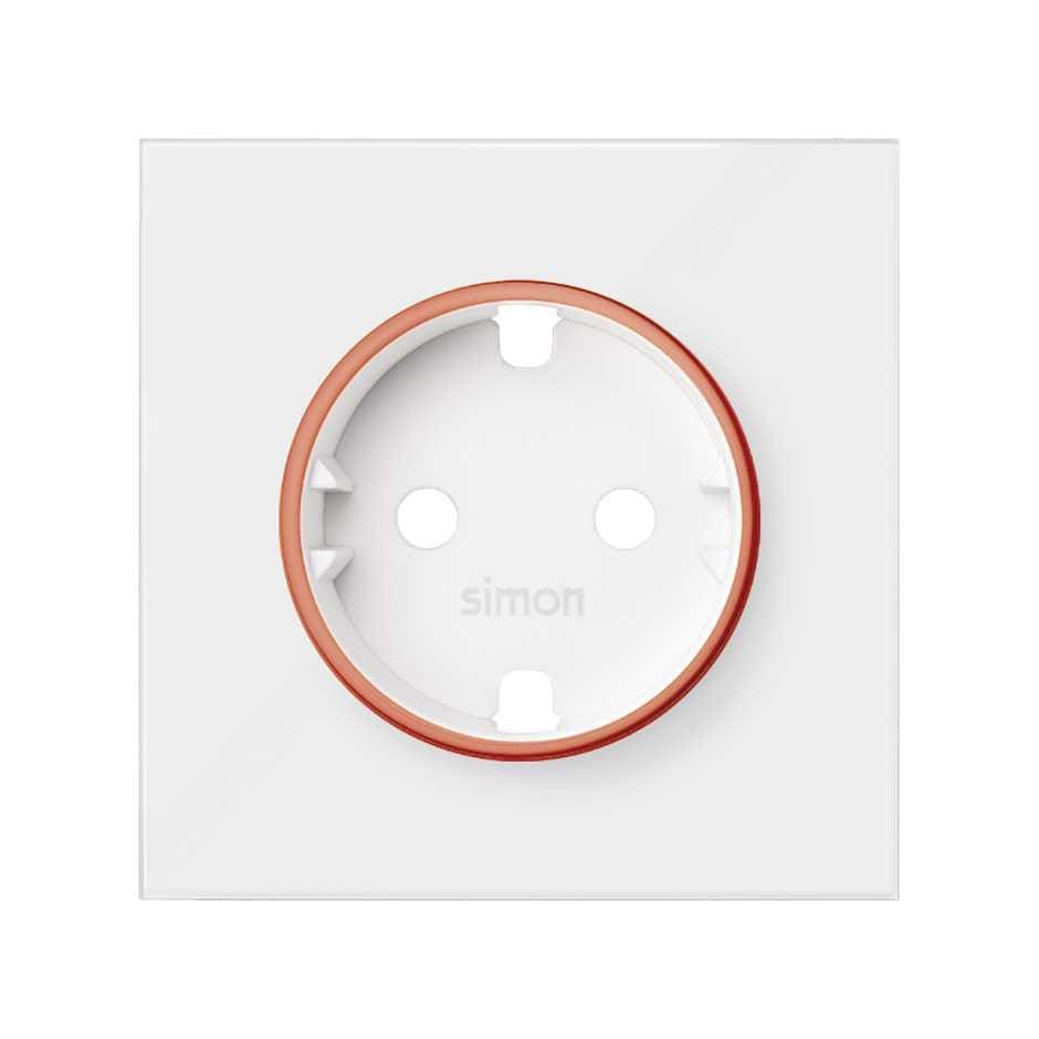 SIMON - Tapa SIMON 100 con aro rojo para base de enchufe schuko blanco mate