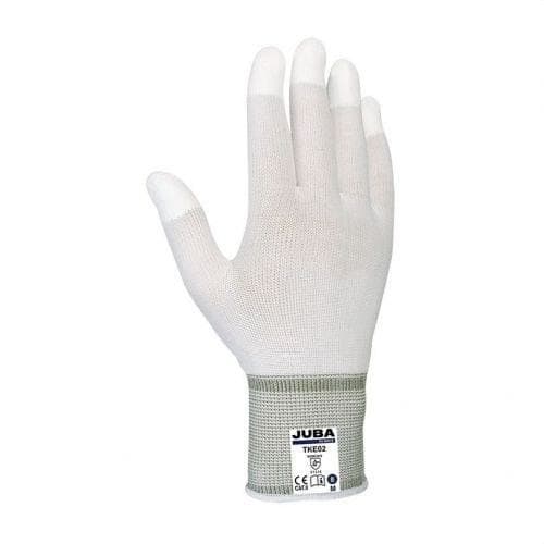 JUBA - Guante sin costuras nylon® dedo poliuretano ribete verde talla M blanco