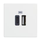 BTICINO - Base cargador doble USB Classia - Tipo A+C - Blanco - 2 módulos