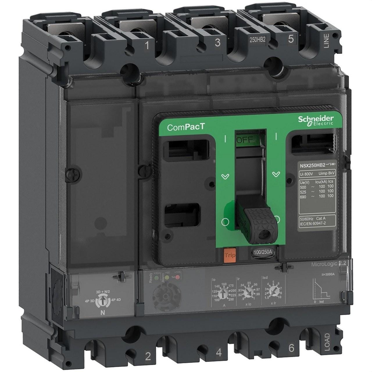 Schneider Electric - Bloque de corte NSX250N 50kA AC 4P4R 250A 2.2