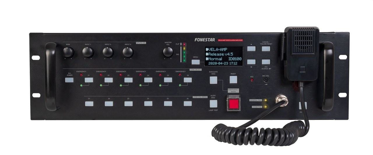 FONESTAR - Amplificador para sistema de megafonía + alarma por voz EN54 6 zonas de altavoces máximo 180W por zona