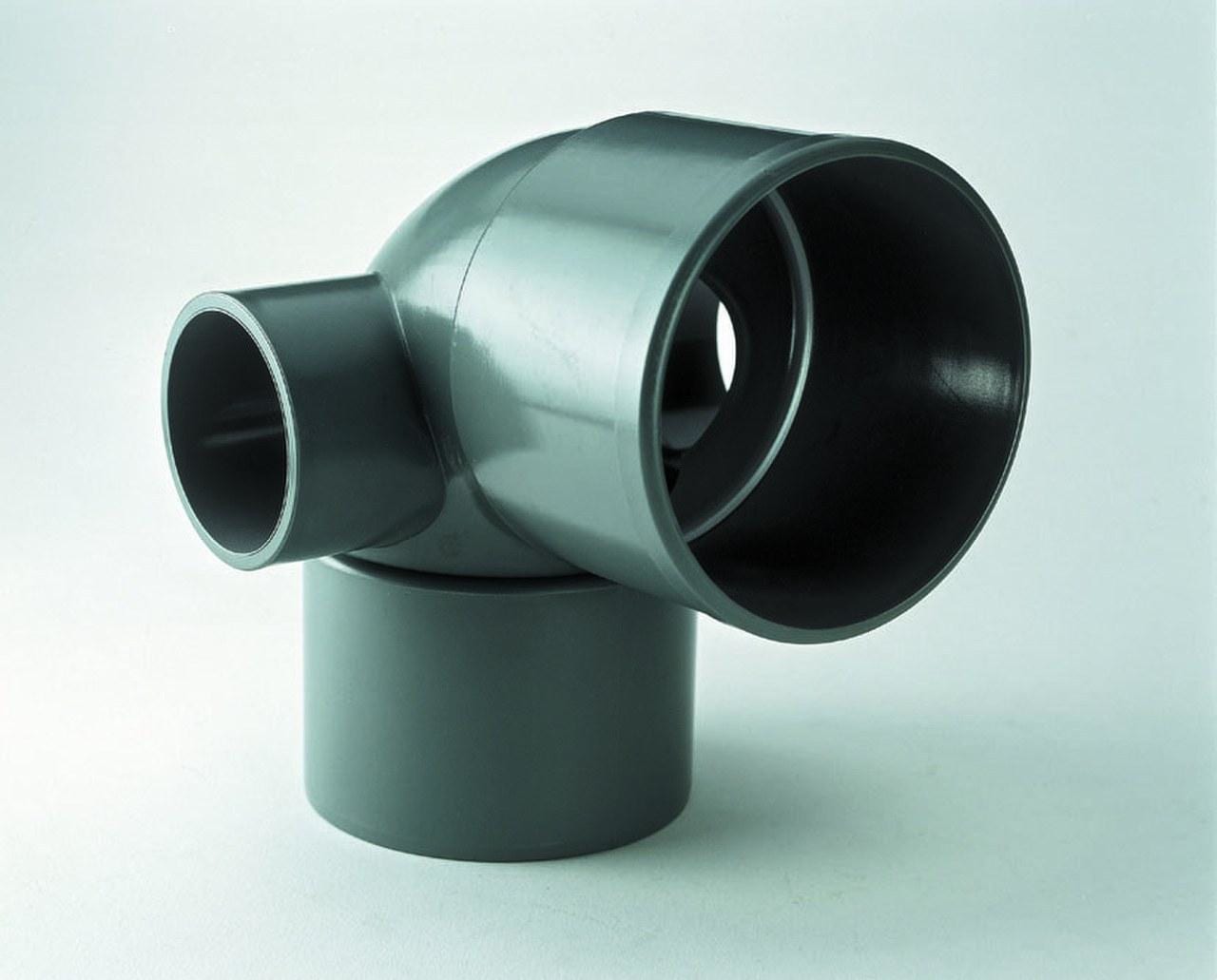 ADEQUA - Codo macho - hembra 87° 30' CV-8-DT diámetro 110-50-50 con doble toma lateral