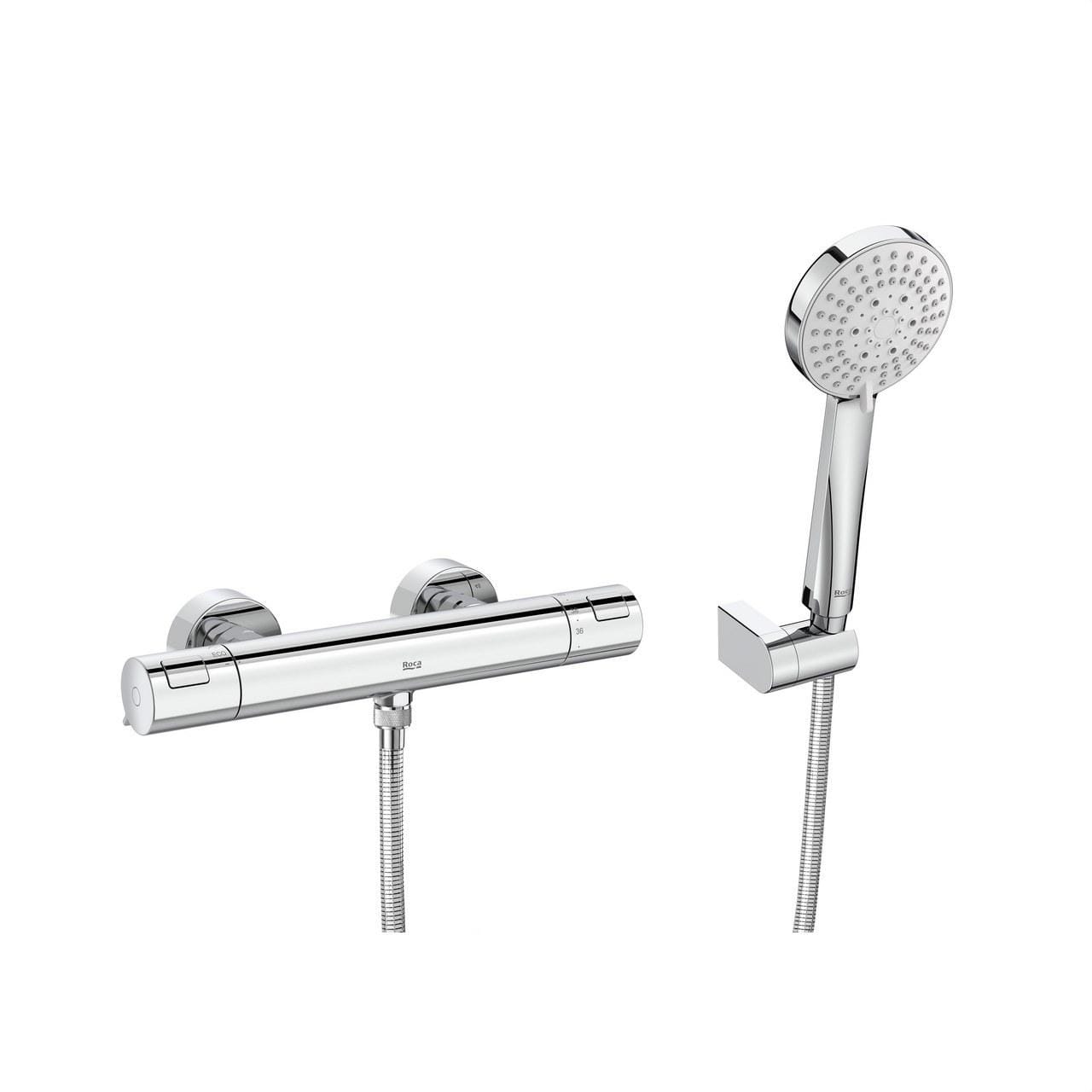 ROCA - Mezclador termostático exterior Victoria para ducha T-500 + set de ducha Stella 100/3 cromado
