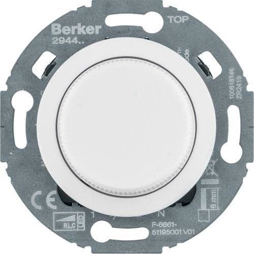 HAGER - Regulador rotativo universal con tapa central (R/L/C/LED) Serie 1930 GLASS blanco polar