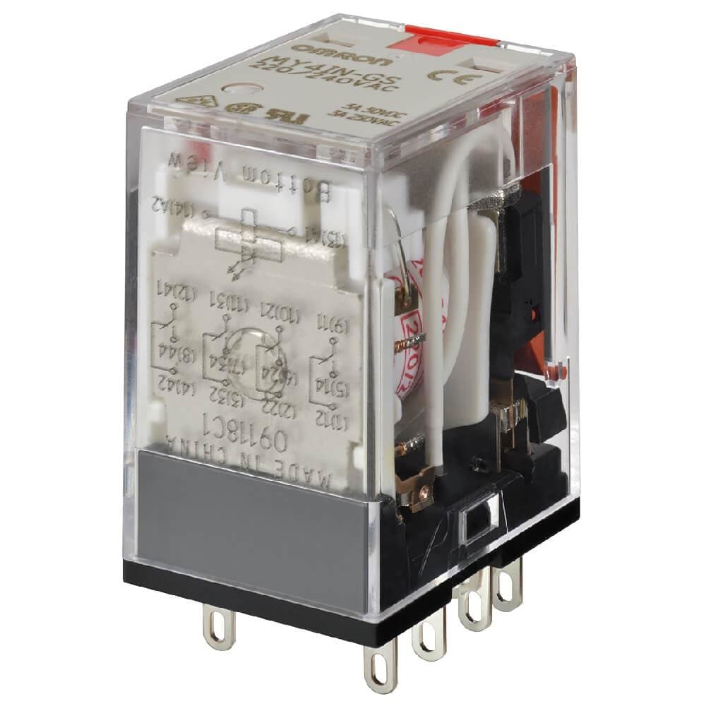 OMRON - Relé enchufable 14 contactos 4PDT 3A indicadores mecánicos y LED pulsador de prueba bloqueable 24V CC