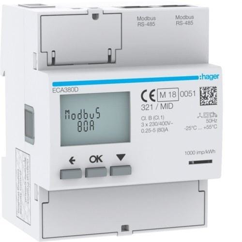 HAGER - Contador de energía 3F direct 80A 4M modbus agardio MID