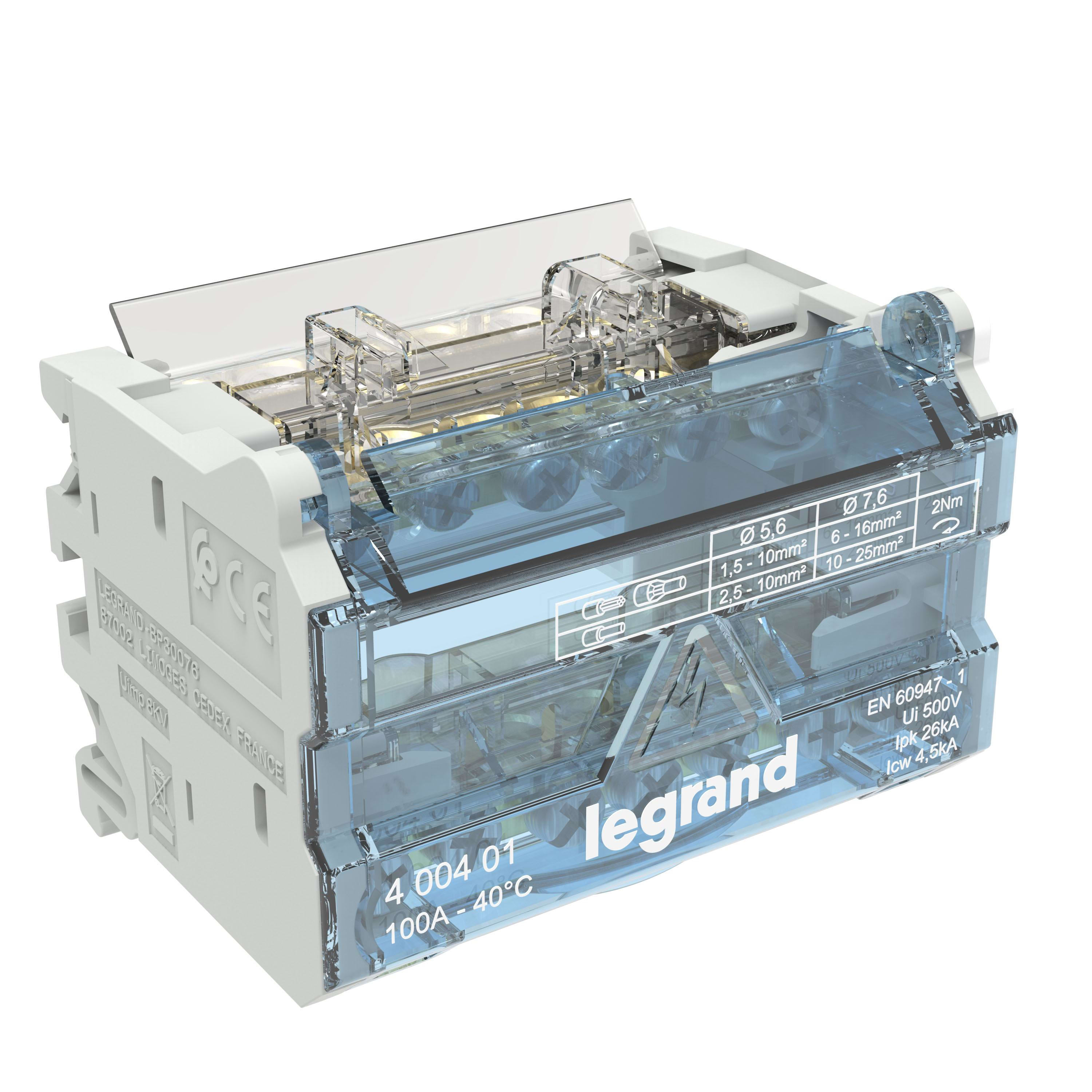 LEGRAND - Repartidor modular de barras escalonadas - 2 Polos - 100A - 6 salidas - 4 módulos