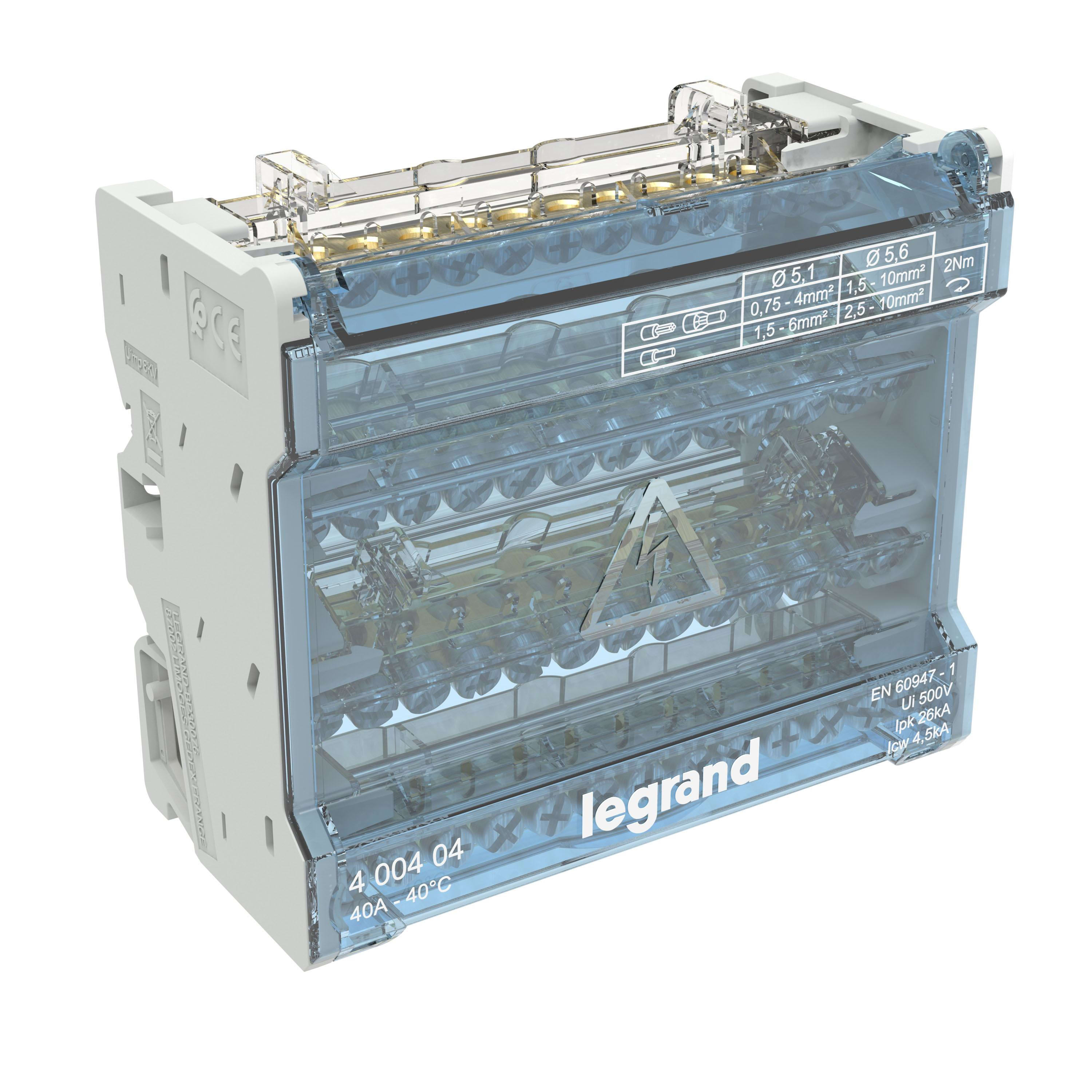 LEGRAND - Repartidor modular de barras escalonadas - 4 Polos - 40A - 12 salidas - 6 módulos