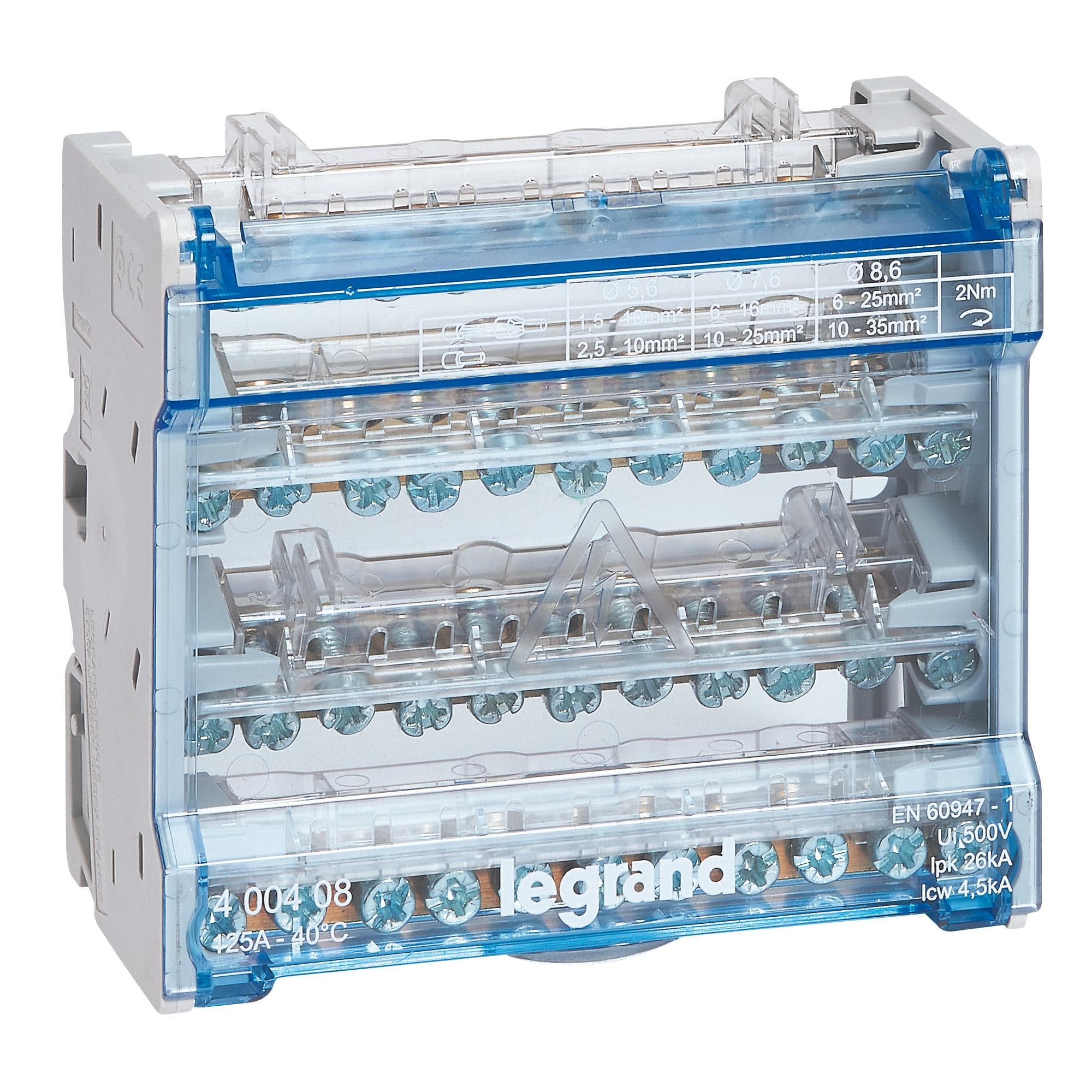 LEGRAND - Repartidor modular de barras escalonadas - 4 Polos - 125A - 10 salidas - 6 módulos
