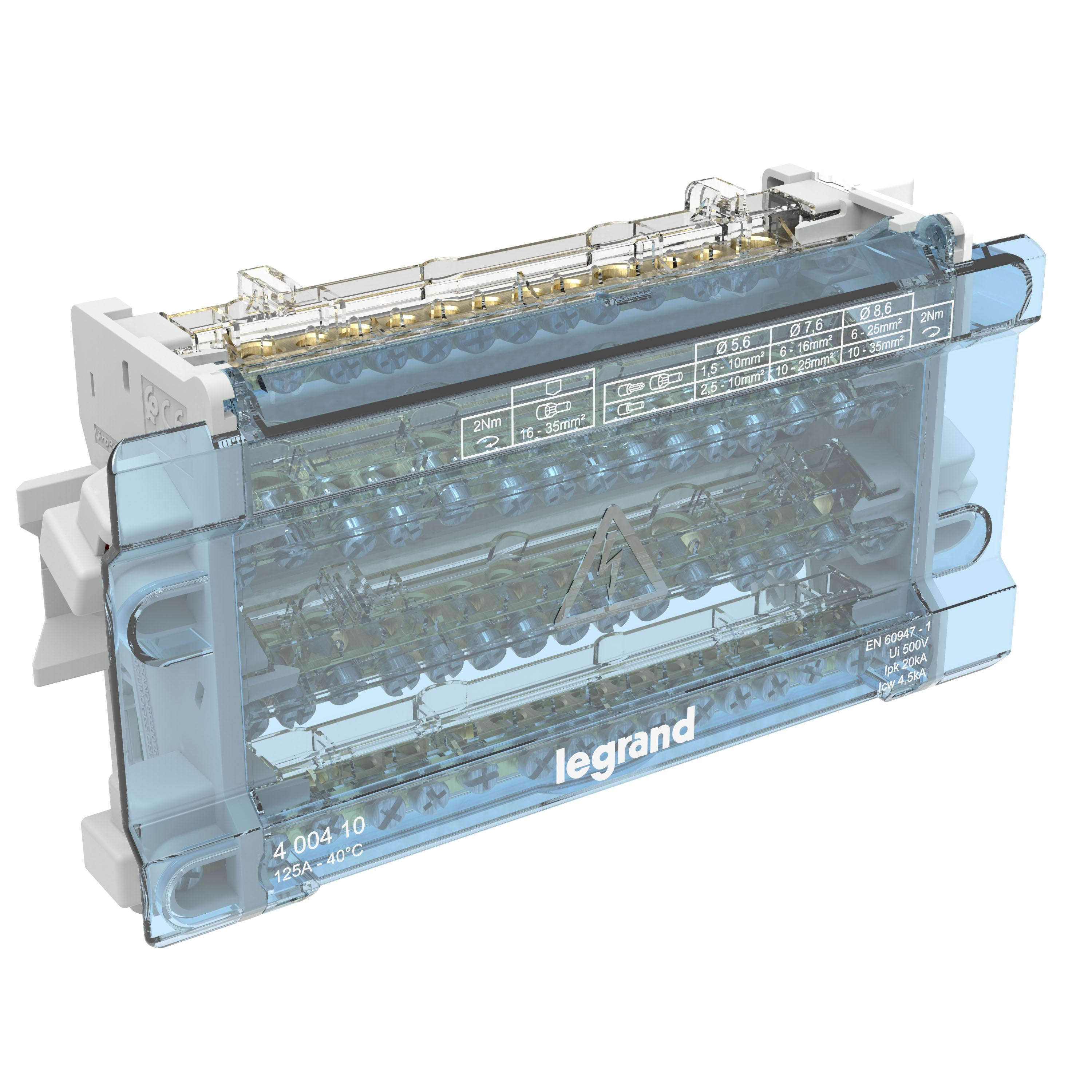 LEGRAND - Repartidor modular de barras escalonadas - 4 Polos - 125A - 15 salidas - 10 módulos