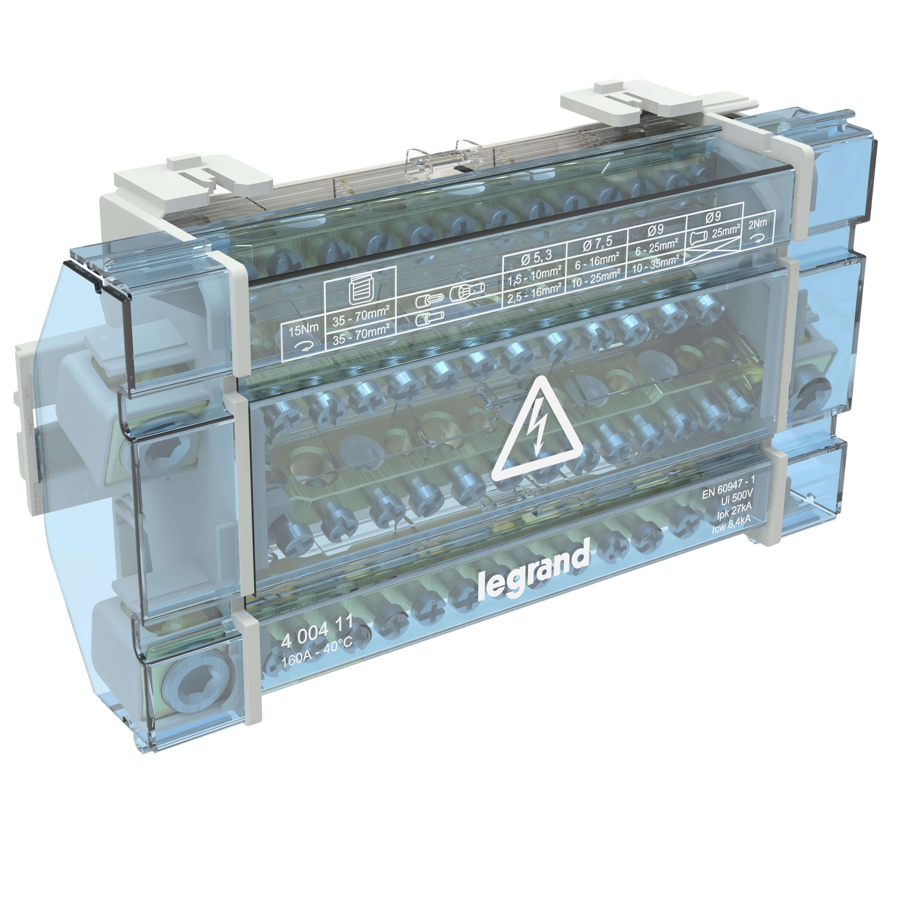 LEGRAND - Repartidor modular de barras escalonadas - 4 Polos - 160A - 14 salidas - 10 módulos