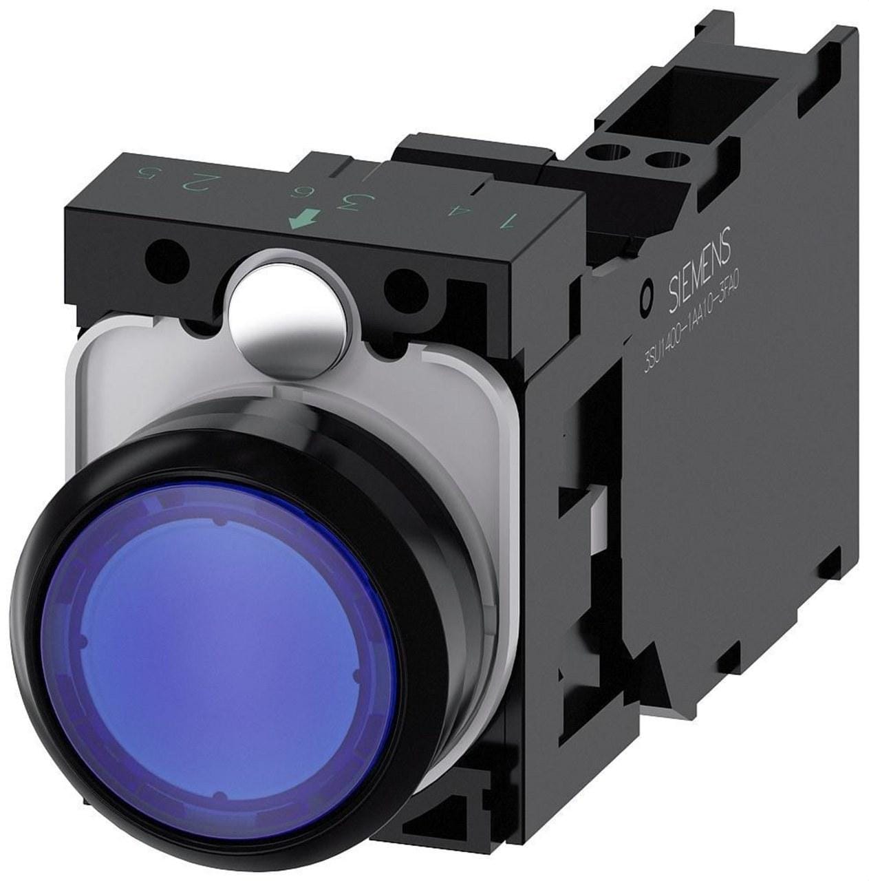 SIEMENS - Pulsador redondo plástico azul 1NA+1NC módulo led resorte