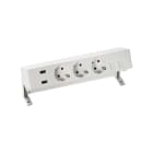 SIMON - Kit de sobremesa completo SIMON 400 con cargador 2xUSB+3 schukos+placa para 2 conectores RJ45 blanco