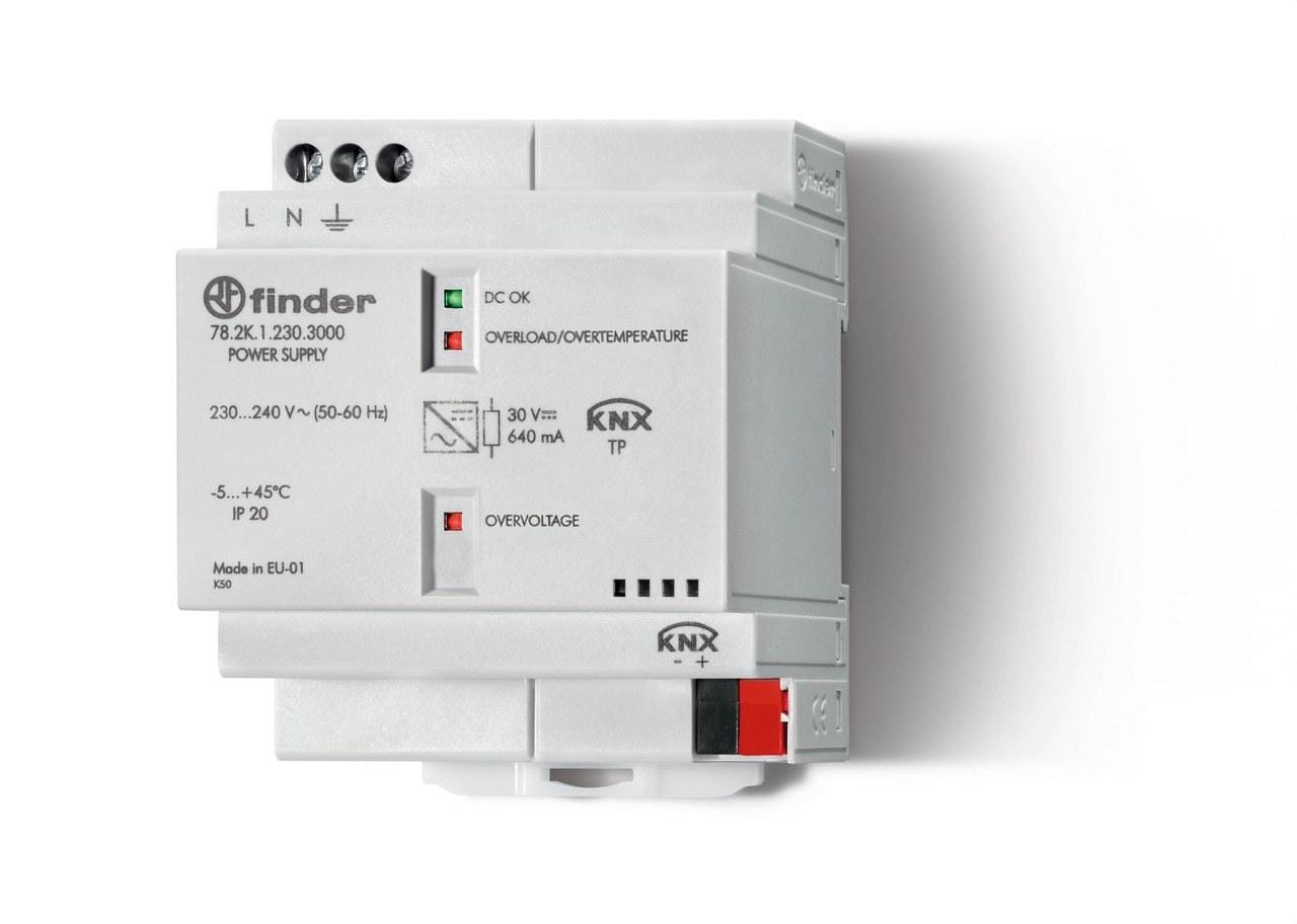 FINDER - Fuente de alimentación conmutada SERIE 78, salida KNX 640mA 30V KNX , entrada 230...240V AC