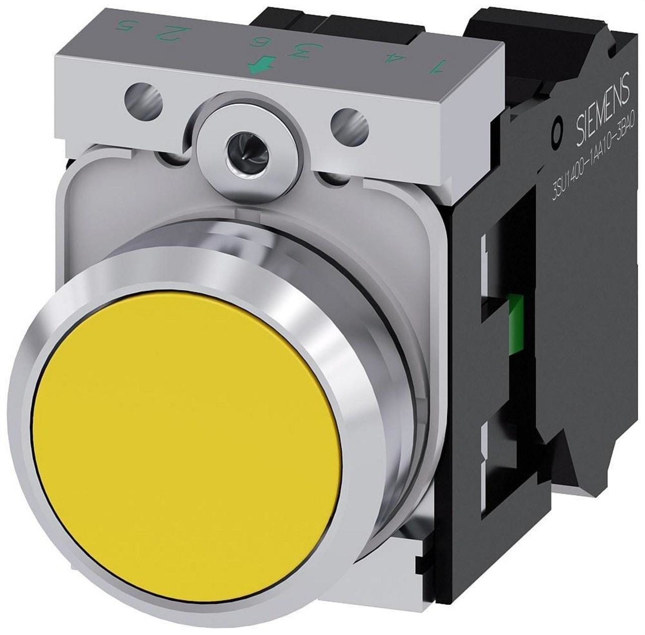 SIEMENS - PULSADOR, 22MM, REDONDO, METAL, BRILLANTE, AMARILLO, BOTON, RASANTE, MOMENTANEO, CON SOPORTE, 1NA, B