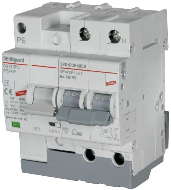 DEHN - Dispositivo Compacto protección SPD+POP 2 255 C40 para sobretensiones permanentes monofásico TT/TN IP20
