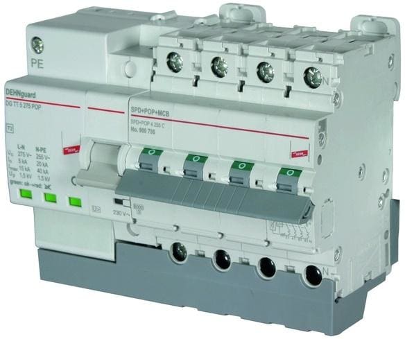DEHN - Dispositivo Compacto protección SPD+POP 4 255 C63 para sobretensiones permanentes trifásico TT/TN IP20