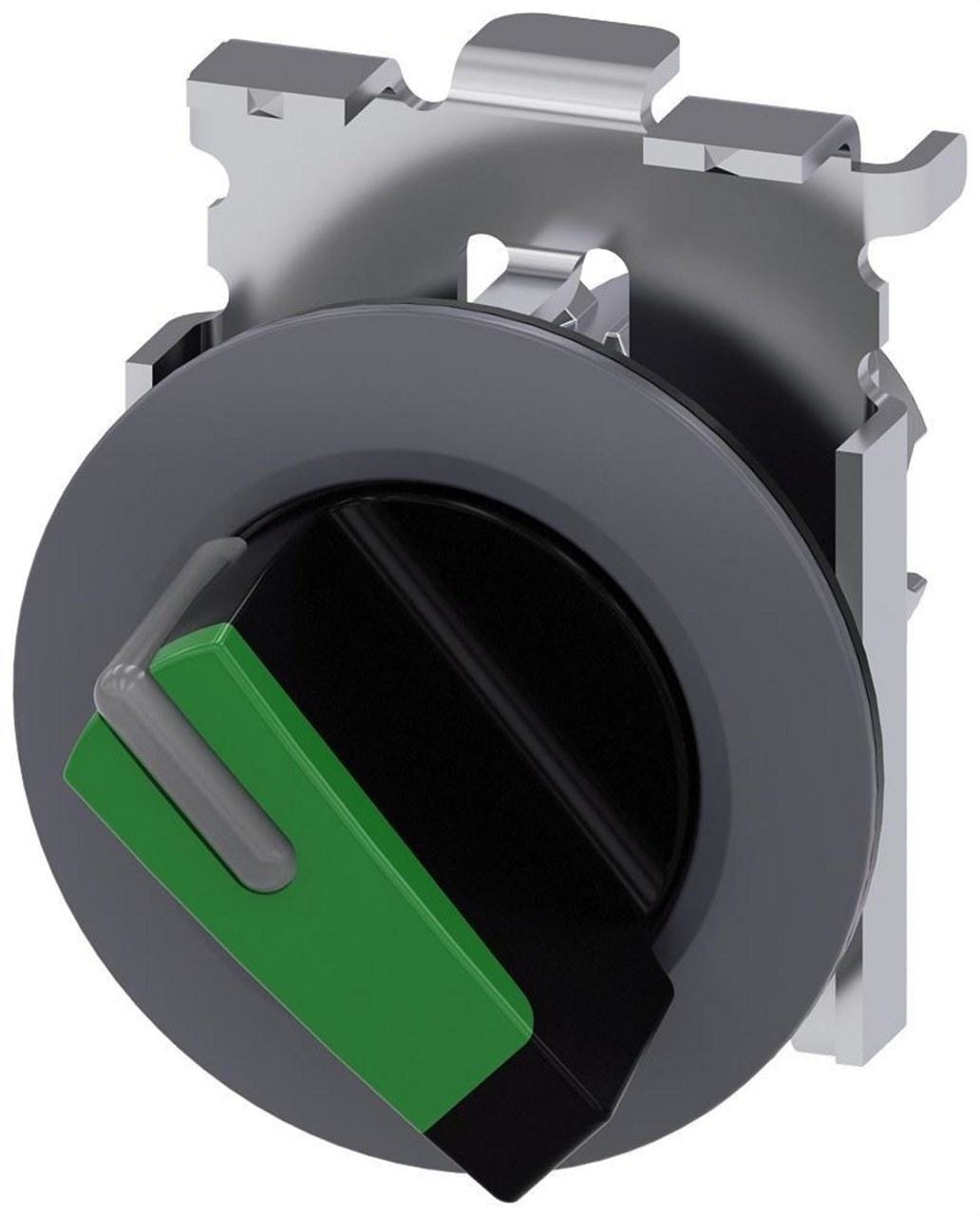 SIEMENS - SELECTOR SWITCH, ILLUMINABLE, 30 MM, ROUND, METAL, MATTE, GREEN, SELECTOR SWITCH, SHORT, FRONT RING