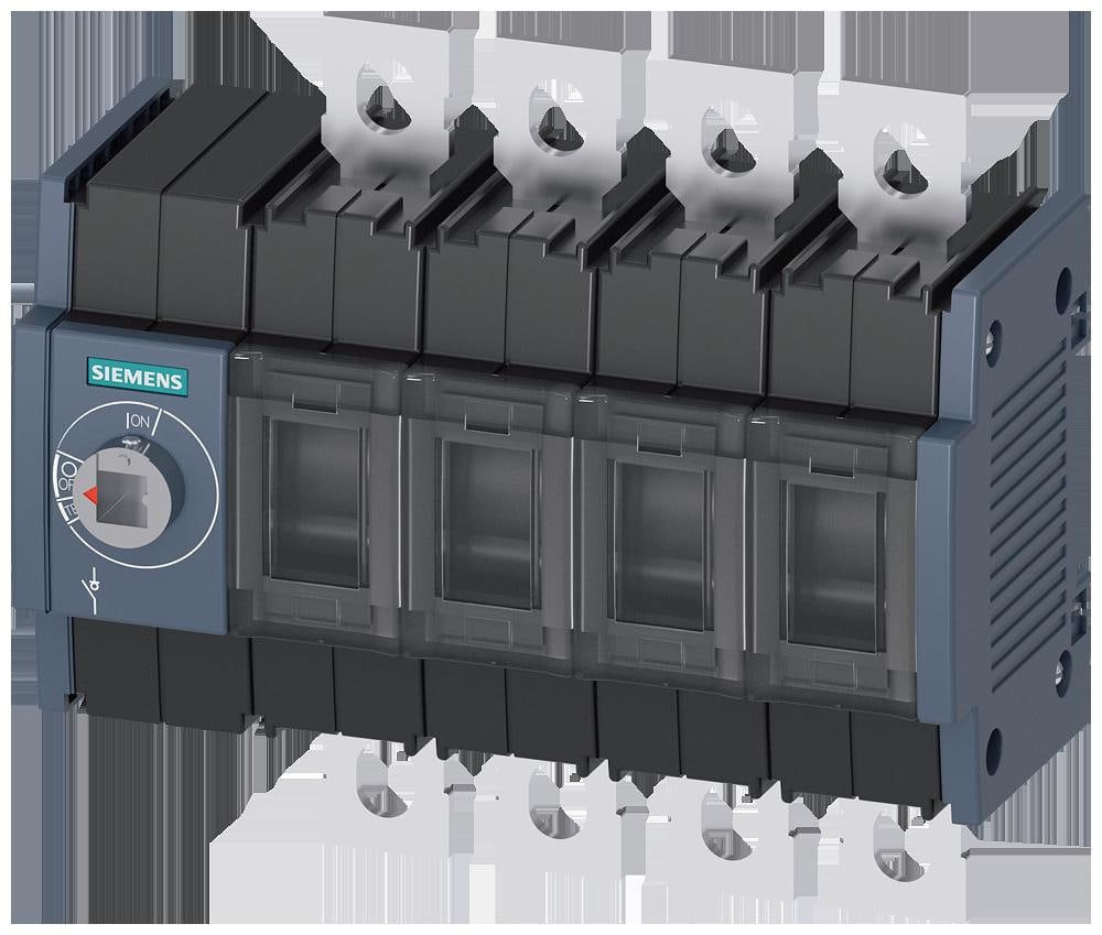 SIEMENS - Seccionador 400A tamaño 3 4 polos frontal izquierda conexión plana gris