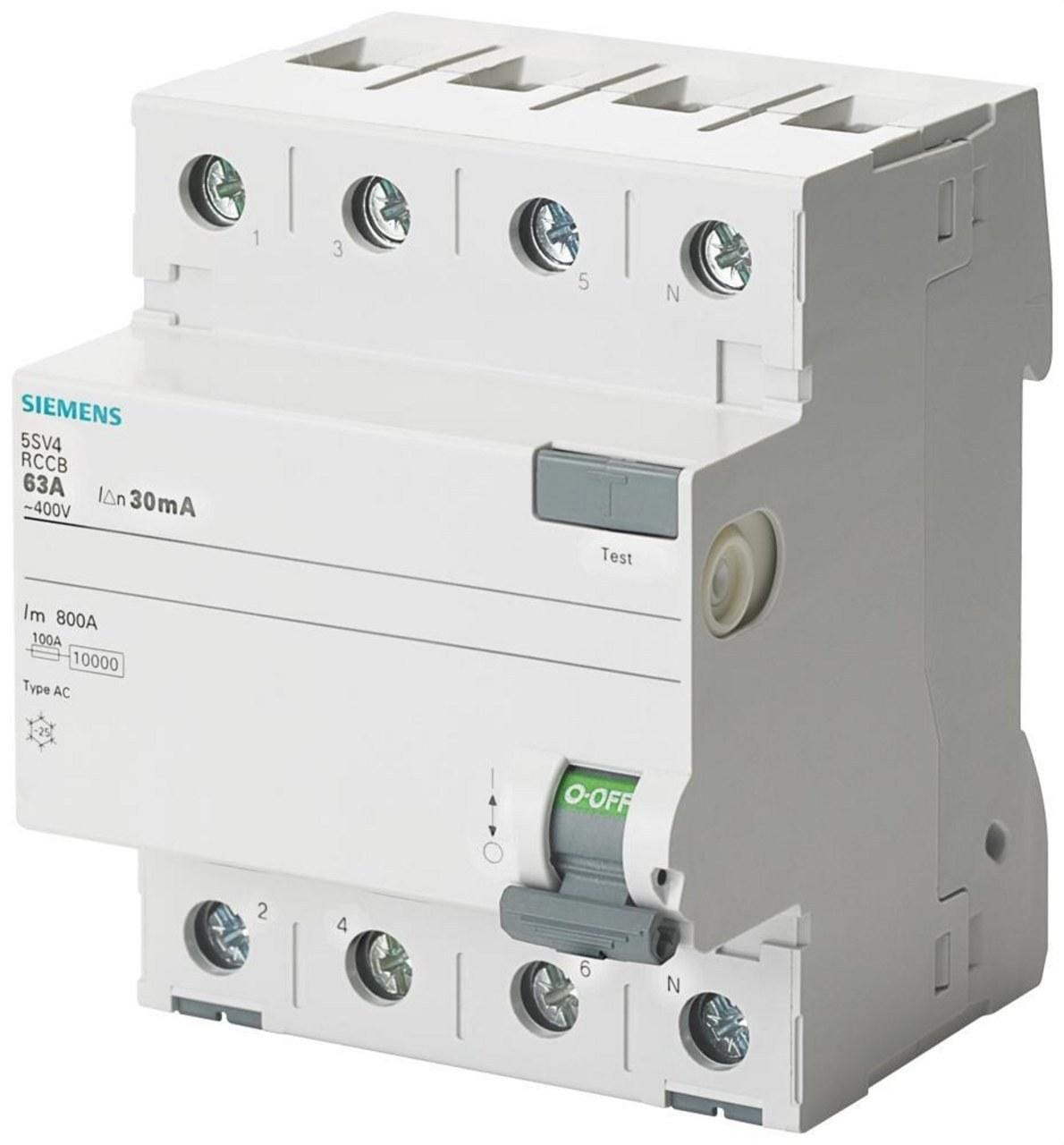 SIEMENS - Interruptor diferencial 5SV clase-AC 4 polos 80A 100mA 70mm