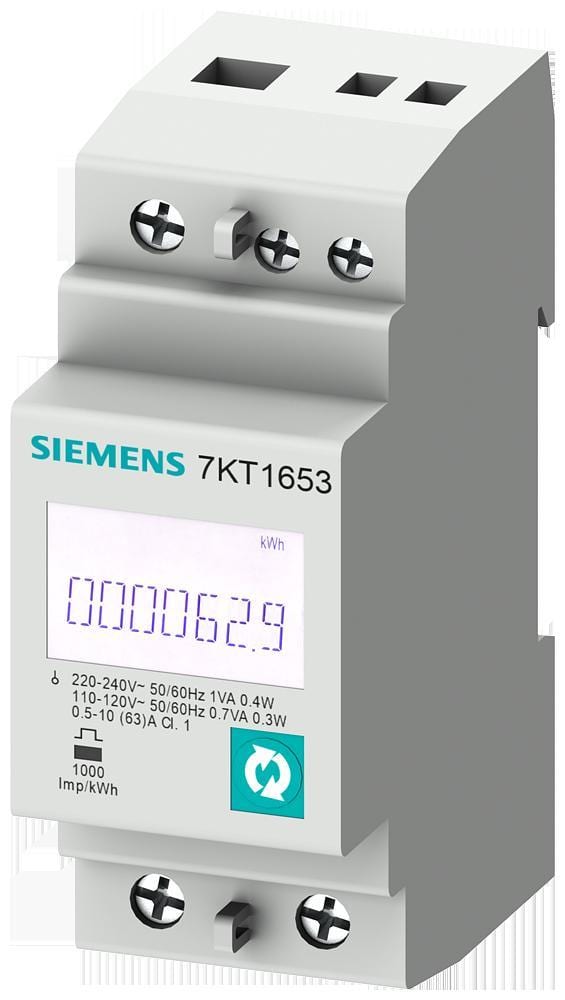 SIEMENS - Aparato de medida Sentron, 7KT PAC1600, LCD, L-N: 230V, 65A, equipo para perfil din, 1 fase, S0 + MID