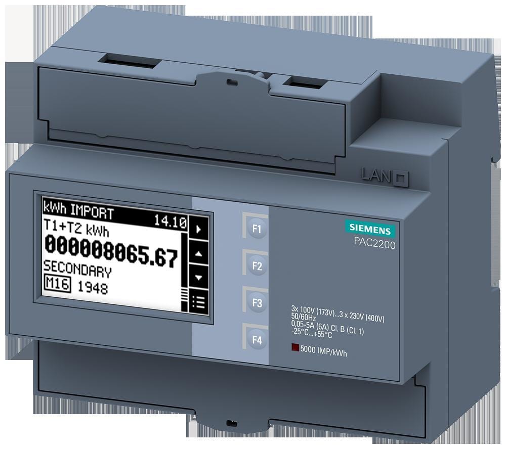 SIEMENS - Aparato de medida Sentron, 7KM PAC2200, LCD, l-l: 400V, L-N: 230V, 5A, equipo para perfil din, Modbus RTU + MID