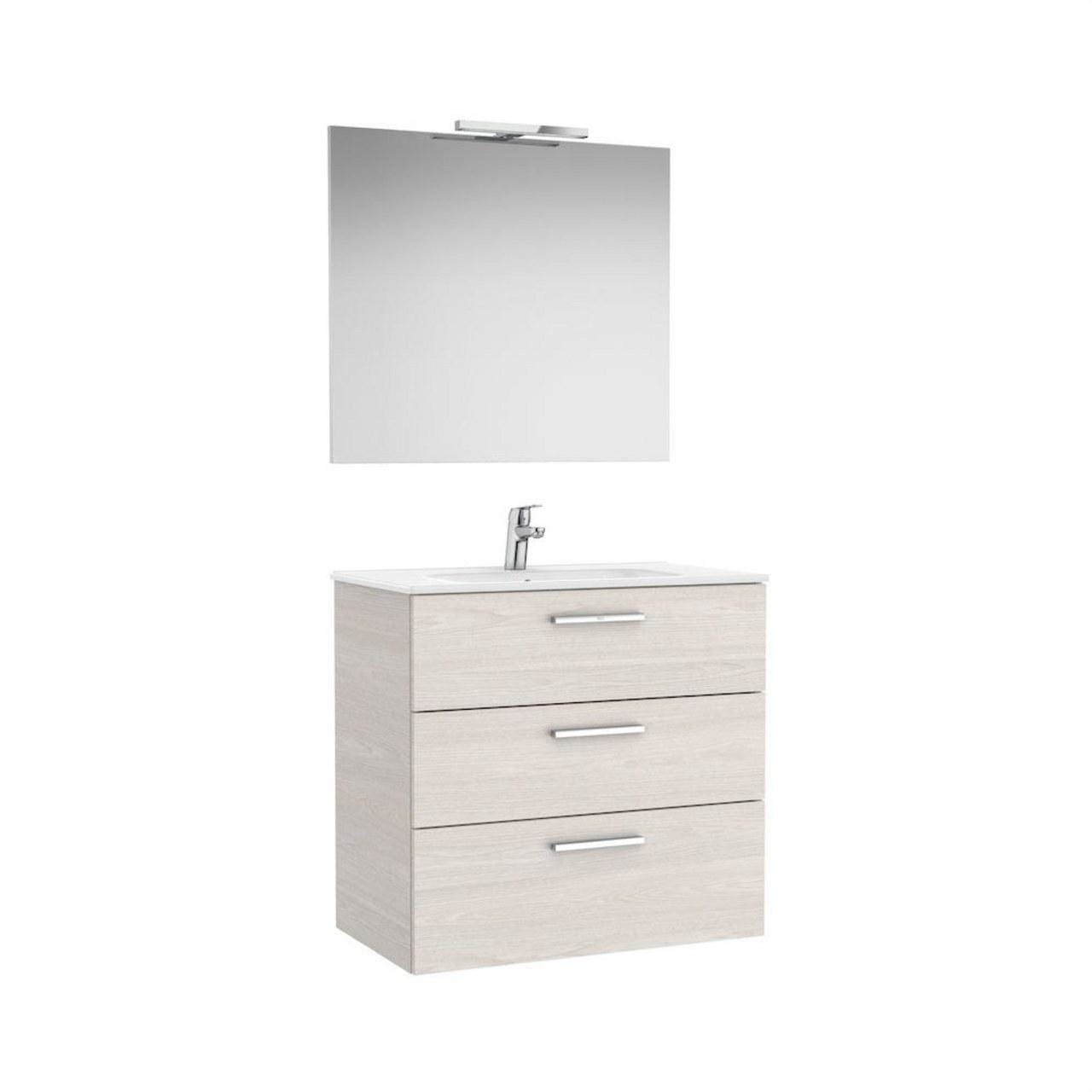 ROCA - Conjunto Victoria base+lavabo 800 fresno nórdico 3 cajones espejo aplique LED