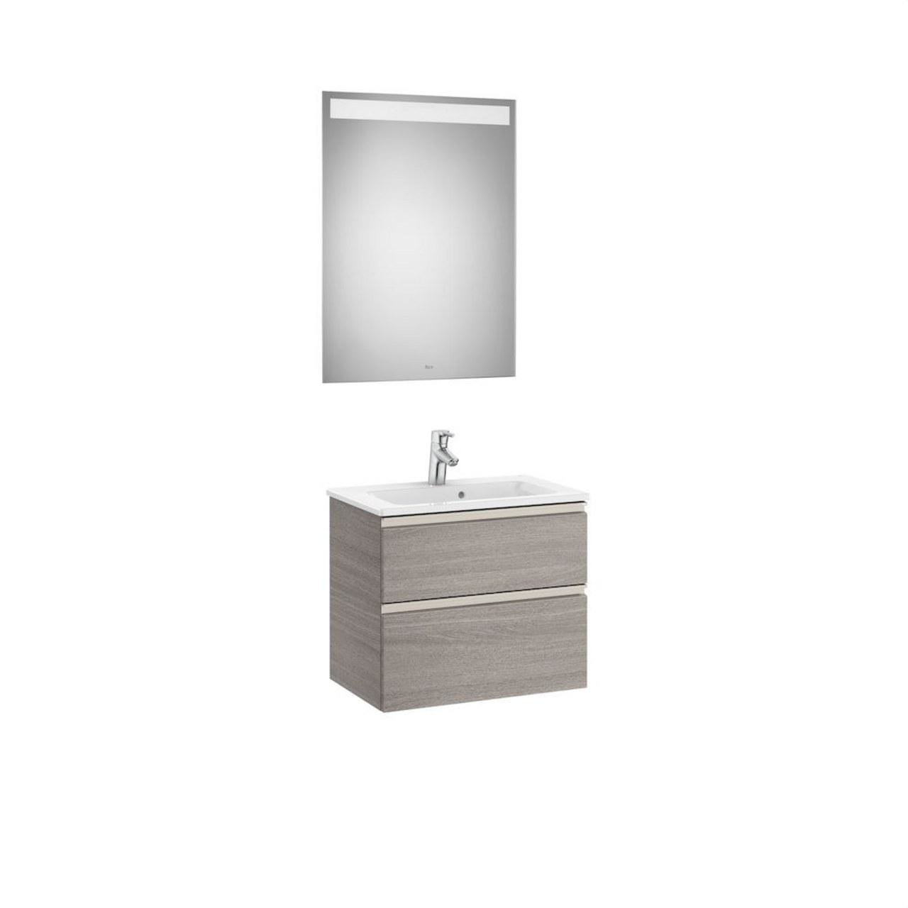 ROCA - Pack THE GAP Compact 600x380 roble city texturizado con UNIK THE GAP de dos cajones y espejo Eidos
