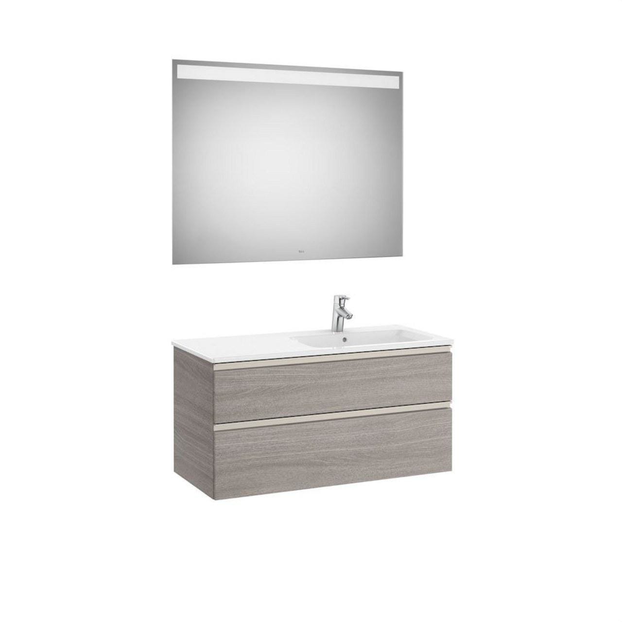 ROCA - Pack THE GAP lavabo a la derecha 1000x460 roble city texturizado con UNIK THE GAP de dos cajones y espejo Eidos