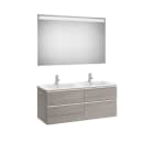 ROCA - Pack THE GAP lavabo doble 1200x460 roble city texturizado con UNIK THE GAP de dos cajones y espejo Eidos