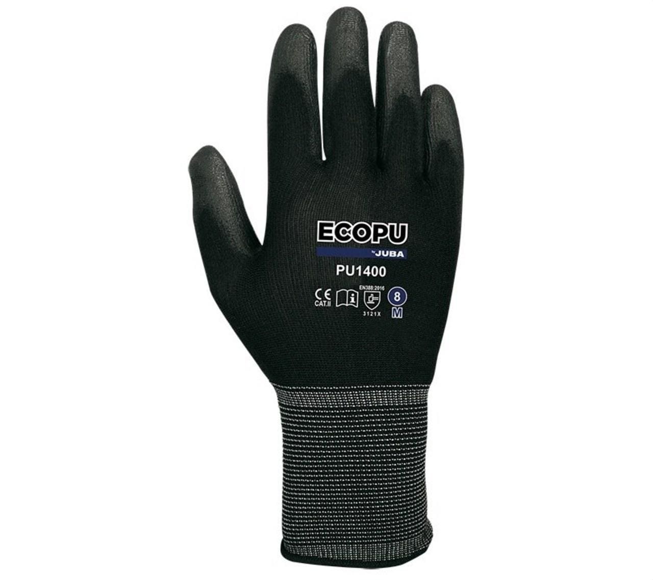 JUBA - Guante de nylon® ECO-PU con palma poliuretano negro talla 9