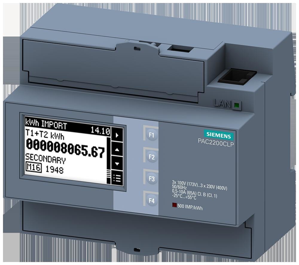 SIEMENS - Aparato de medida Sentron, 7KM PAC2200, LCD, l-l: 400V, L-N: 230V, 65A, equipo para perfil din, Modbus TCP + MID