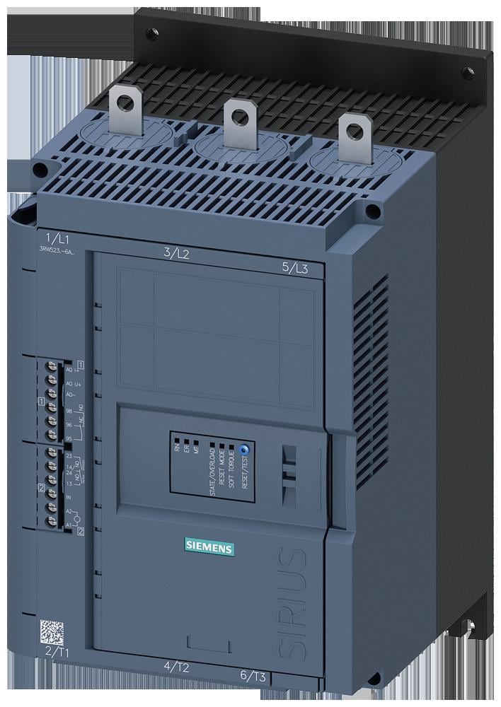 SIEMENS - Arrancador suave 113A 110-250V AC conexión tornillo salida analógica 200-600V