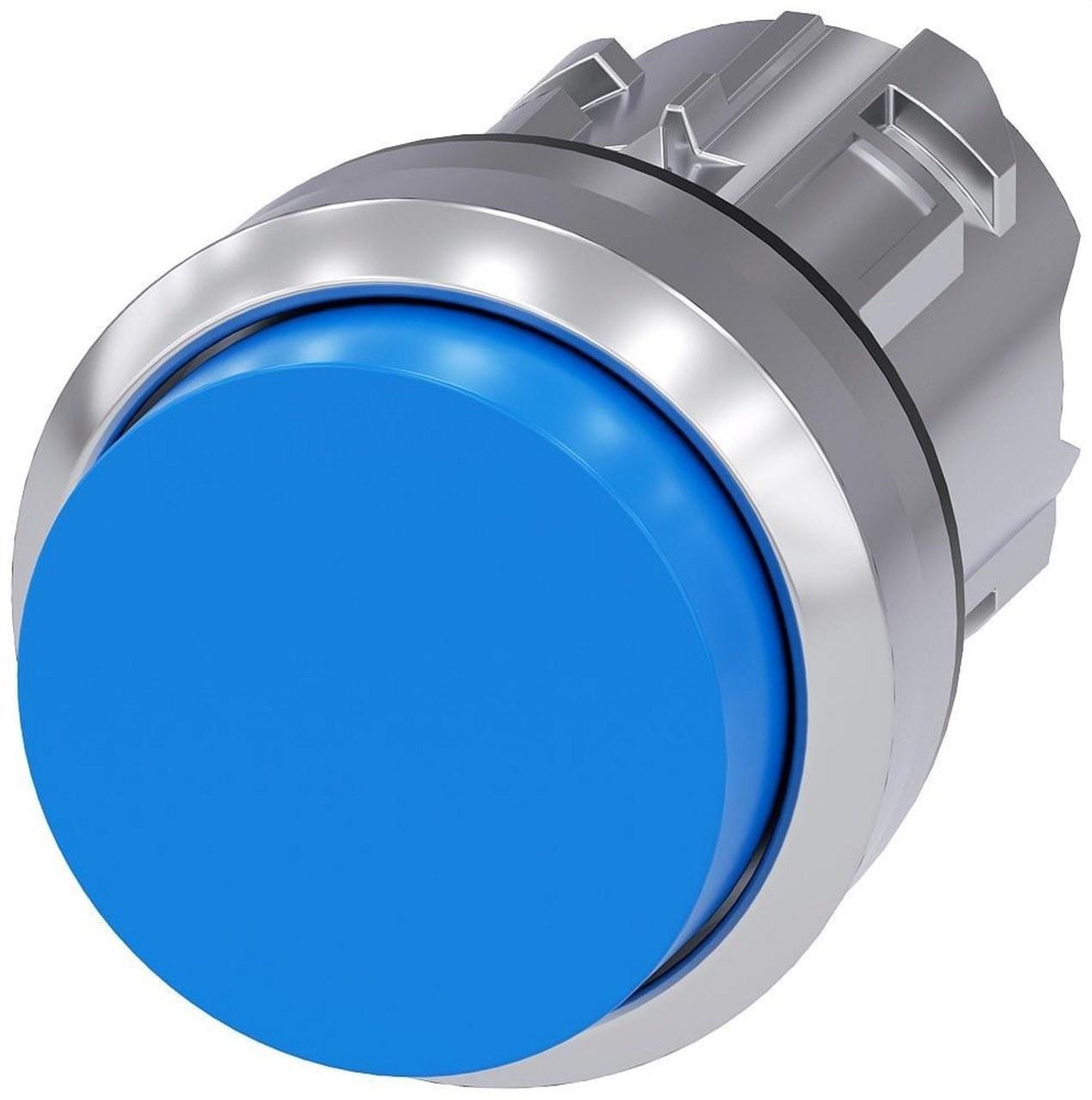 SIEMENS - Pulsador metálico brillante azul botón saliente momentáneo