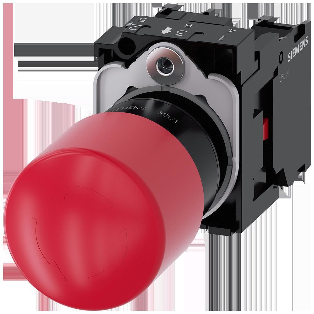 SIEMENS - Pulsador de seta de parada de emergencia 22mm, redondo, plástico, rojo, 30mm, enclavamiento positivo