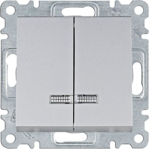 HAGER - Interruptor doble con indicador luminoso Lumina plata