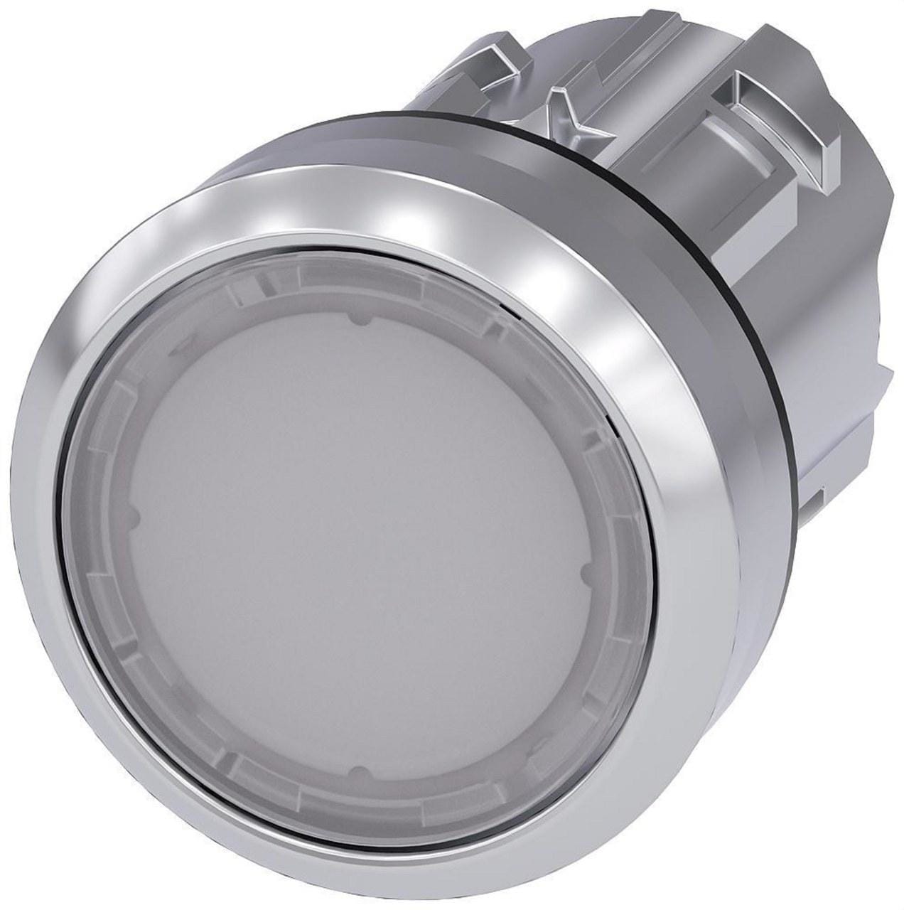 SIEMENS - PULSADOR ILUMINADO, 22MM, REDONDO, METAL, BRILLANTE, BLANCO, BOTON, RASANTE, SOSTENIDO, RETORNO PULS