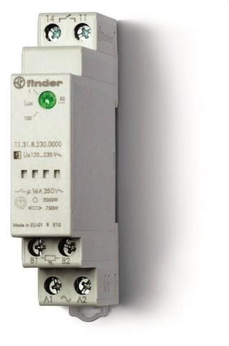 FINDER - Interruptor crepuscular modular SERIE 11, ancho 17,5mm, 1 contacto conmutado 16A, tensión 110...230V AC (fotocélula 011.03 incl.)