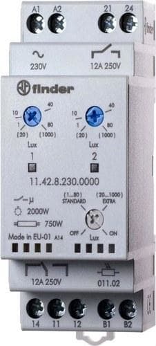 FINDER - Interruptor crepuscular modular SERIE 11, ancho 35mm, 2 contactos 12A, 230V AC