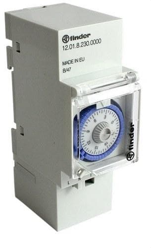 FINDER - Interruptor horario diario SERIE 12 ancho de 35,8mm, 1 contacto conmutado 16A, 230V AC, reserva de marcha