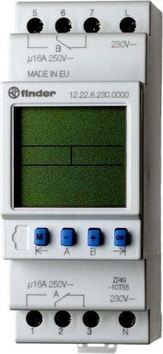 FINDER - Interruptor horario digital semanal SERIE 12, ancho de 35,8mm, 2 contactos conmutados, 16A, 230V AC, con reserva de marcha