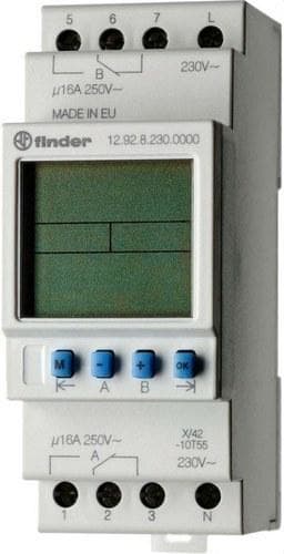 FINDER - Interruptor horario digital semanal 'Astro' SERIE 12, anchura 35,8mm, 2 contactos conmutados, 16A, 230V AC, reserva de marcha (emb.1u)