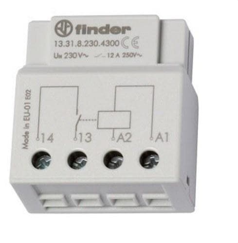 FINDER - Relé auxiliar de interfaz monoestable SERIE 13, montaje en caja de derivación, 1NA 230V AC bornes de jaula