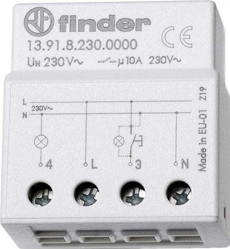 FINDER - Telerruptor electrónico temporizado SERIE 13, montaje en caja de derivación, 1 contacto, 230V AC