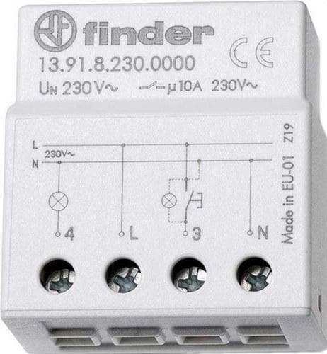FINDER - Telerruptor electrónico temporizado SERIE 13, montaje en caja de derivación, 1 contacto, 230V AC, (emb.1u)